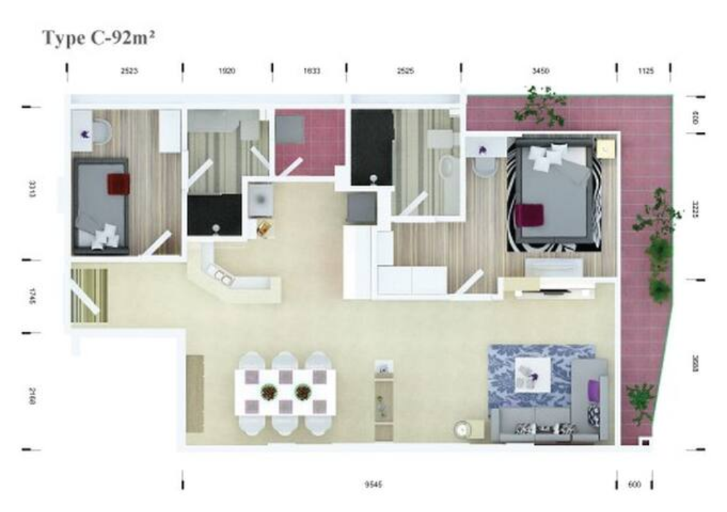 layout of the condo for rent in BKK1 in Phnom Penh