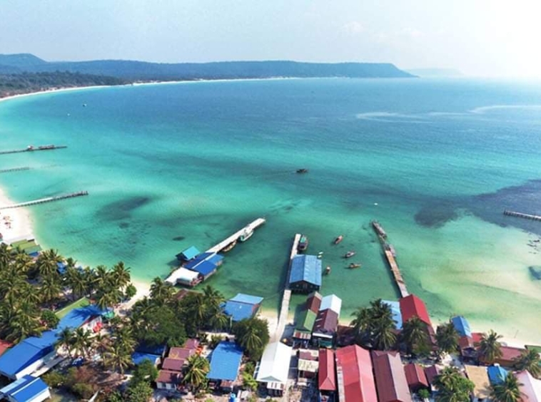 aerial photo of the hotel property beach resort for rent in Sok San Beach in Koh Rong in Cambodia