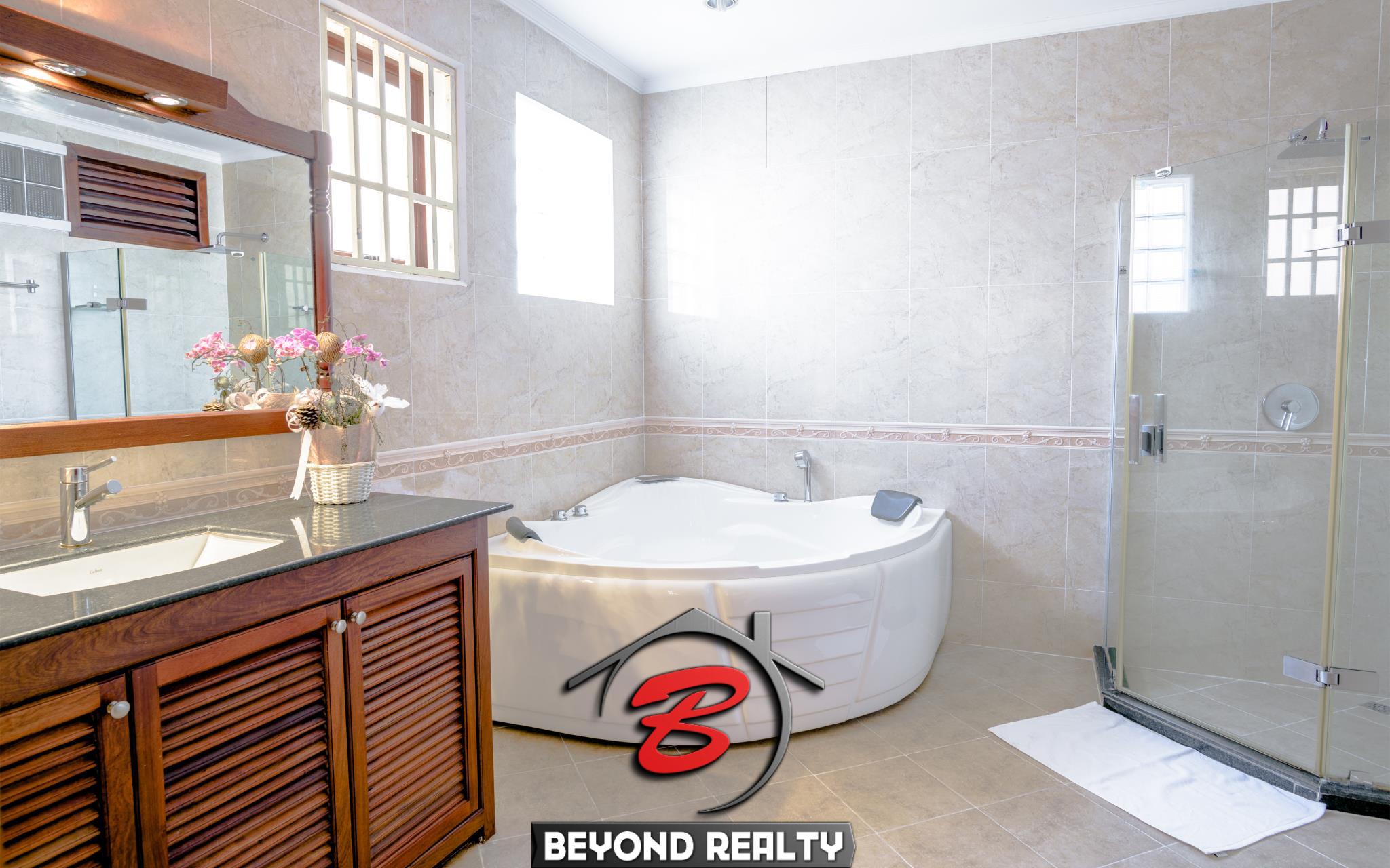 a bathroom of the 1-bedroom luxury serviced apartment for rent in BKK1 Phnom Penh Cambodia