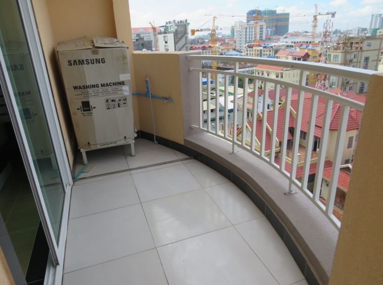 the balcony of the well designed serviced condo for rent in TTP in Phnom Penh