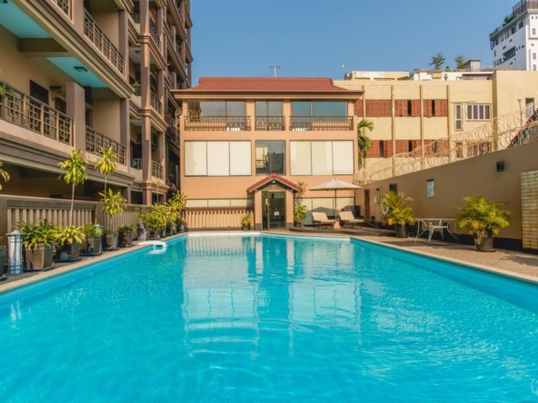 the swimming pool of the luxury serviced apartment for rent in BKK1 Phnom Penh Cambodia