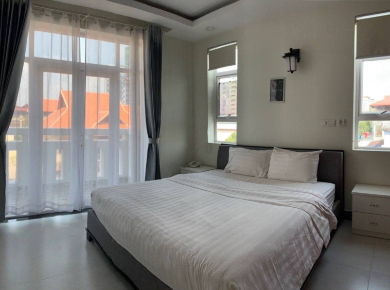 the bedroom of the 1br serviced apartment for rent in Boeung Trabek in Chamkar Mon Phnom Penh Cambodia