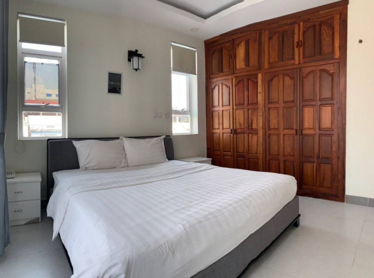the bedroom of the 1br serviced apartment for rent in Boeung Trabek in Chamkar Mon Phnom Penh Cambodia