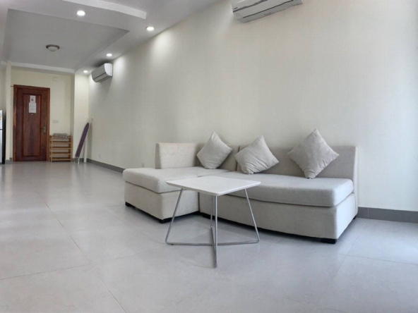 the living room of the 1br serviced apartment for rent in Boeung Trabek in Chamkar Mon Phnom Penh Cambodia