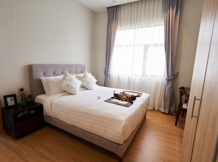 a bedroom of the luxury serviced apartment for rent in BKK1 in Phnom Penh Cambodia
