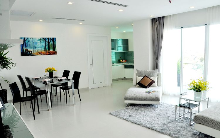 the living room of the 2-bedroom luxury serviced apartment for rent in BKK1 in Phnom Penh Cambodia