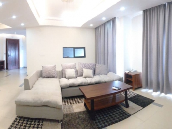 the living room of the spacious 2-bedroom luxury serviced apartment for rent in BKK1 in Phnom Penh Cambodia