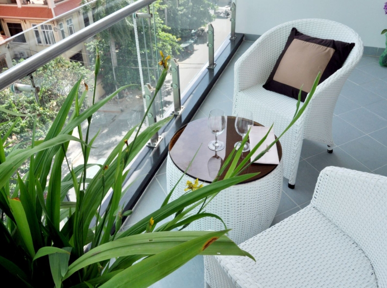 the balcony of the 2-bedroom luxury serviced apartment for rent in BKK1 in Phnom Penh Cambodia