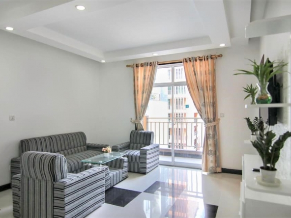 the living room of the 2 bedrooms 2 bathrooms serviced apartment for rent in Toul Tom Pong Phnom Penh