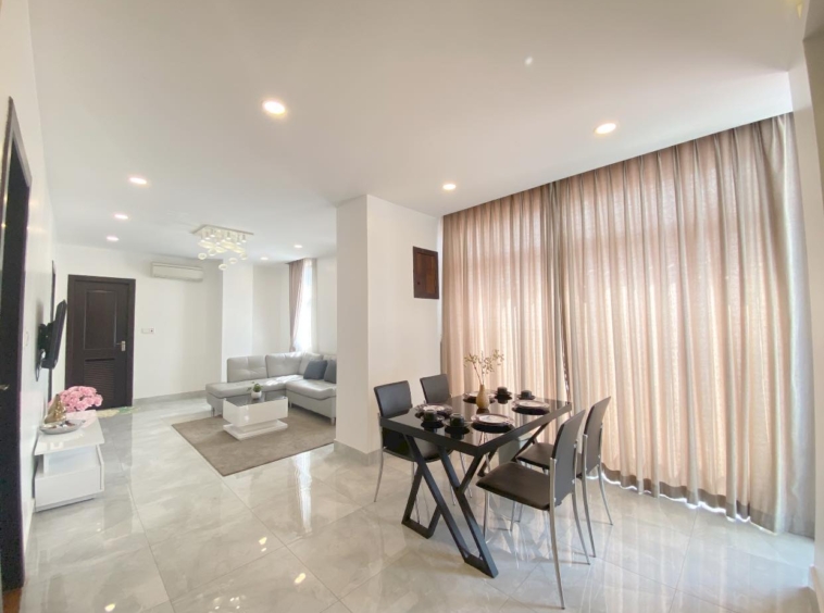 the living room of the luxury serviced condo for rent in Sangkat Srah Chak in Daun Penh in Phnom Penh Cambodia