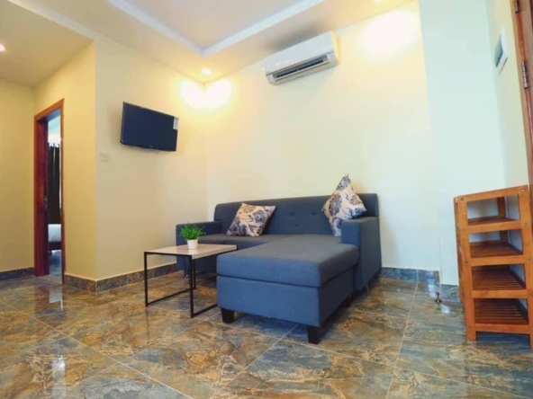 the living room fo the 2br serviced apartment for rent in Boeung Trabek in Chamkar Mon Phnom Penh Cambodia