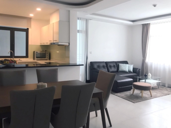 the living room of the 2br spacious luxury serviced condo for rent in Sangkat Srah Chak in Daun Penh in Phnom Penh Cambodia