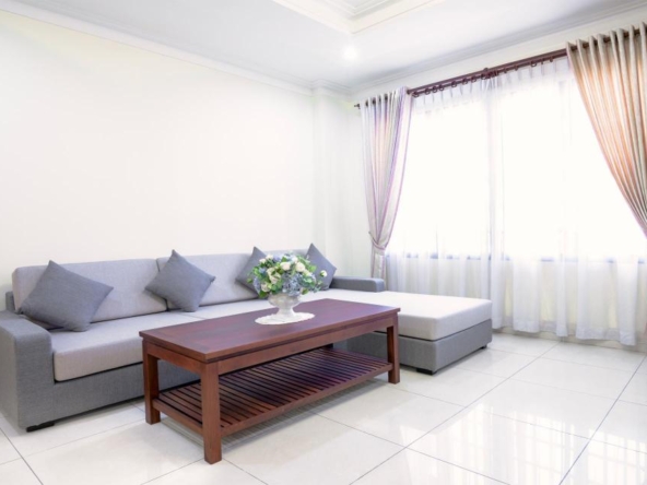 the living room of the 2-bedroom luxury serviced apartment for rent in BKK1 Phnom Penh Cambodia