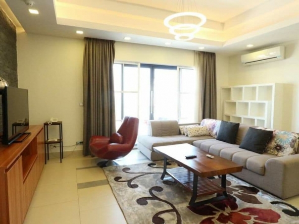 the living room of the 3-bedroom luxury serviced apartment for rent in BKK1 in Phnom Penh Cambodia
