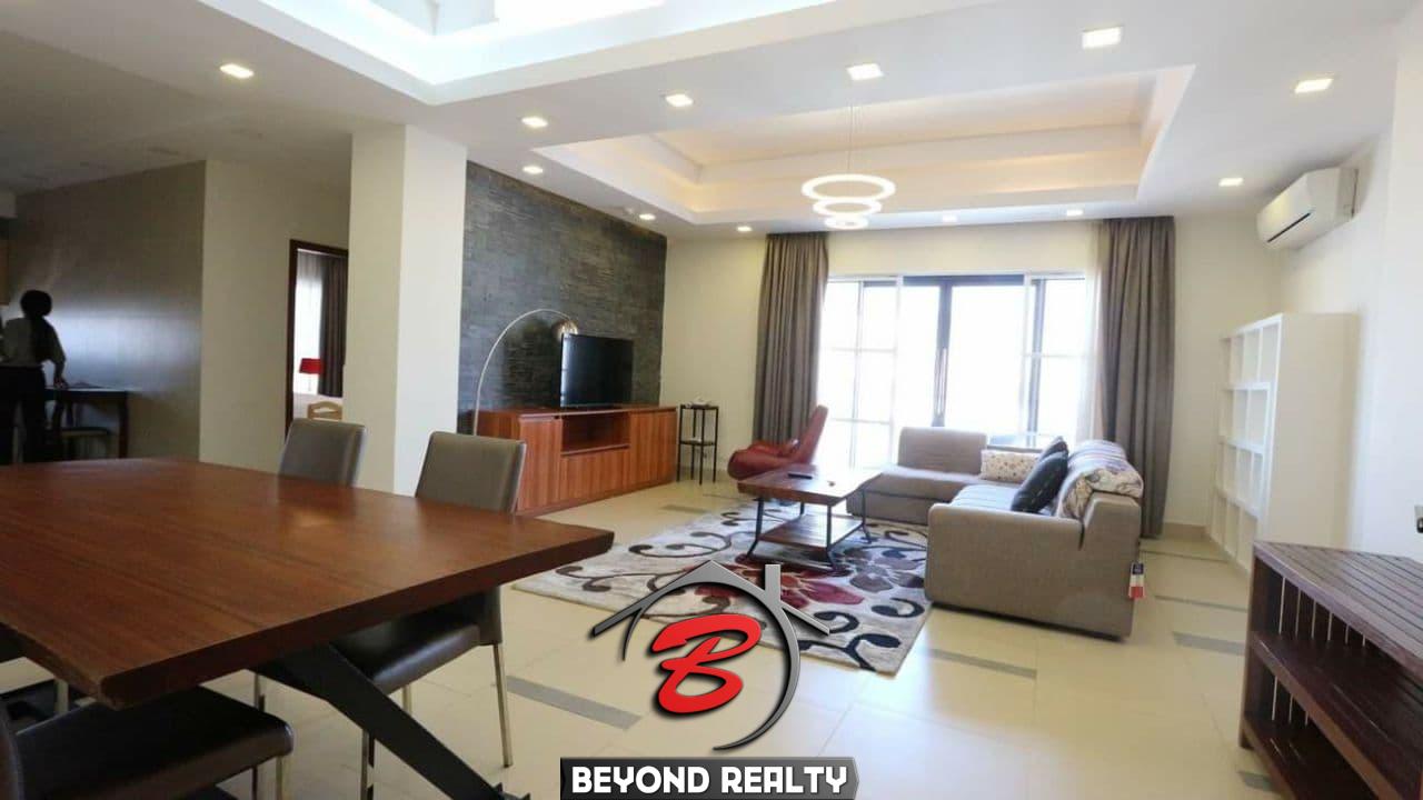 the living room of the 3-bedroom luxury serviced apartment for rent in BKK1 in Phnom Penh Cambodia