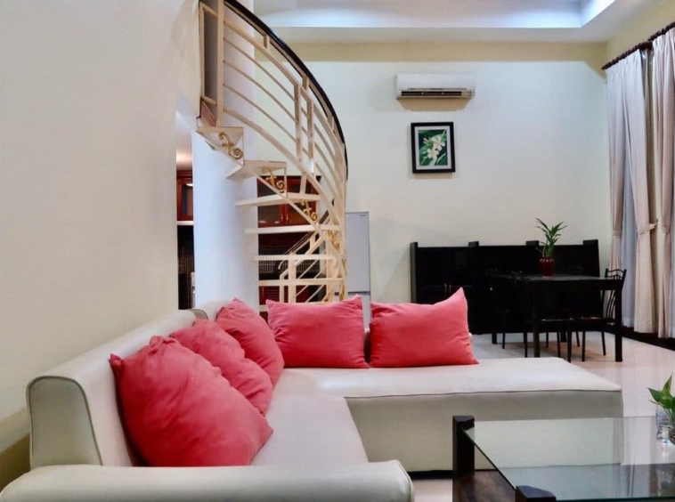the living room of the serviced apartment for rent near Wat Phnom in Daun penh in Phnom Penh Cambodia