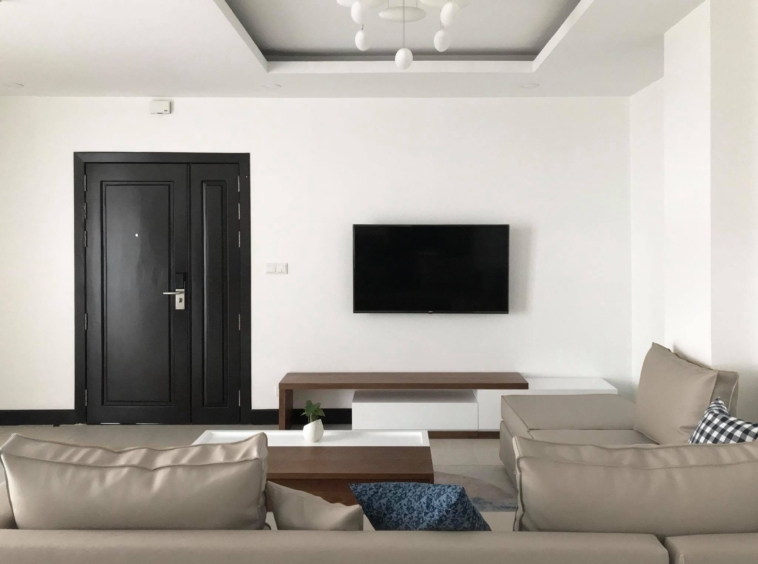 the living room of the 3br luxury serviced condo for rent in Sangkat Srah Chak in Daun Penh in Phnom Penh Cambodia