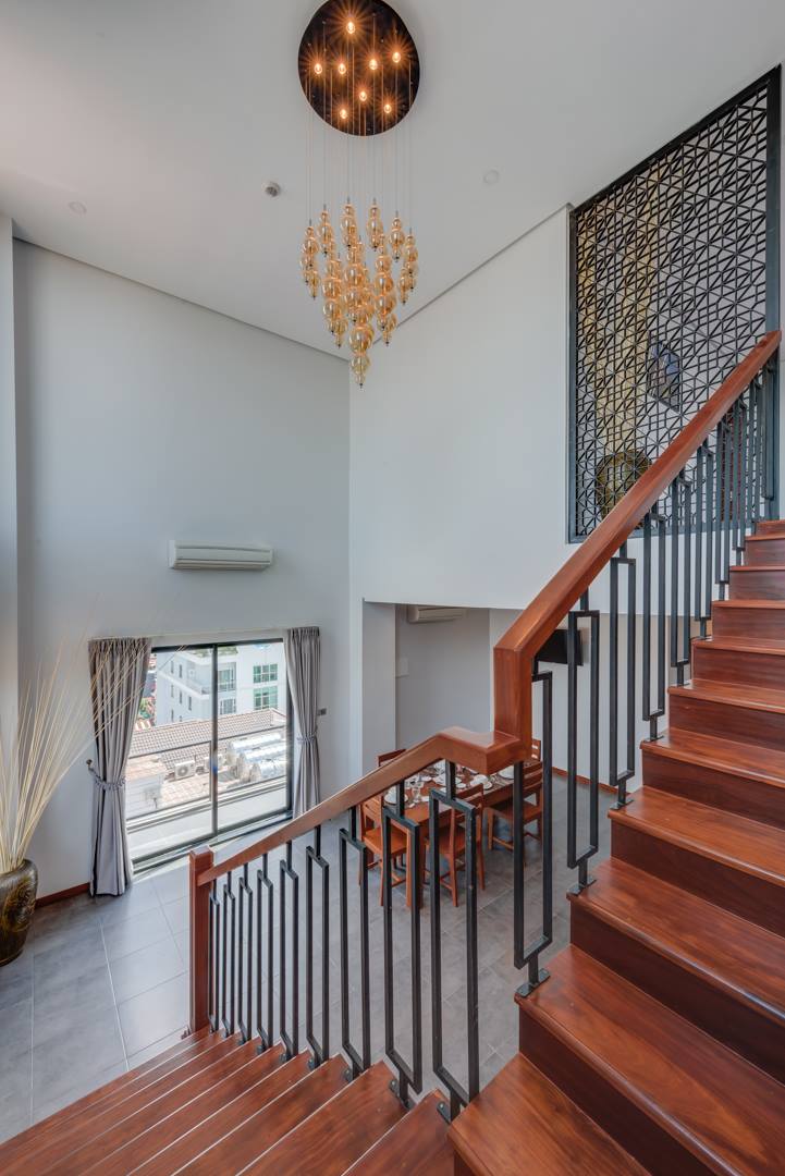 the stairs of the 4-bedroom duplex penthouse for rent in BKK1 in Phnom Penh Cambodia