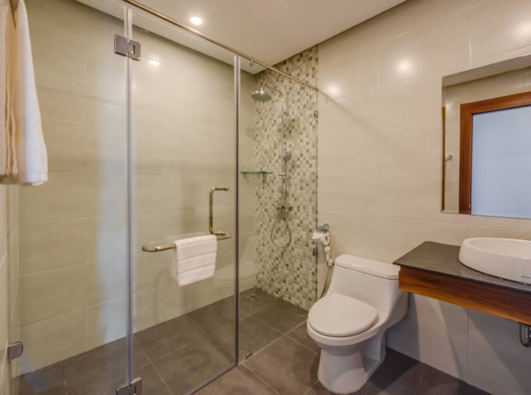 a bathroom of the 4-bedroom duplex penthouse for rent in BKK1 in Phnom Penh Cambodia