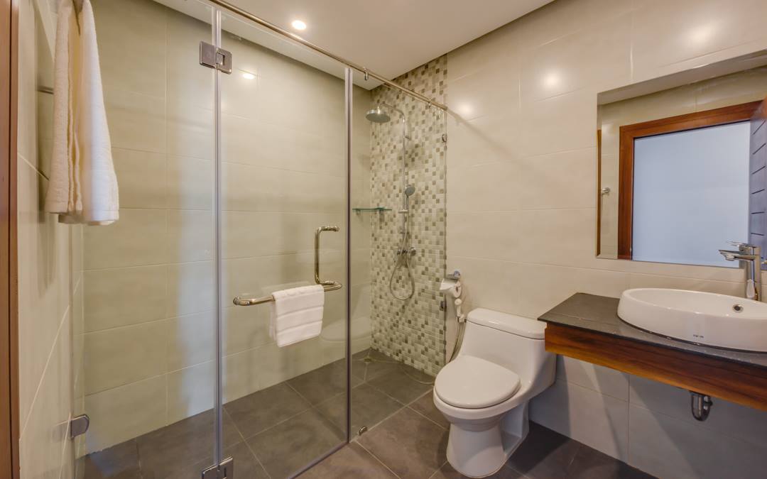 a bathroom of the 4-bedroom duplex penthouse for rent in BKK1 in Phnom Penh Cambodia