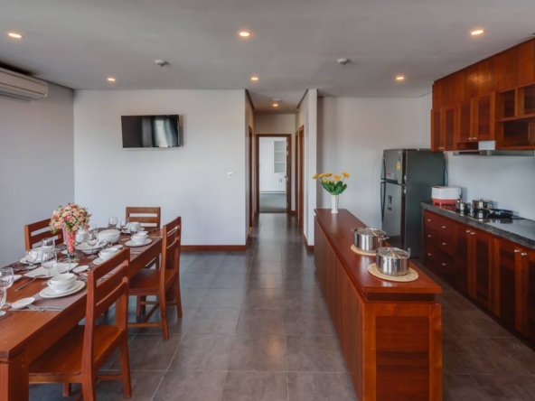the kitchen of the 4-bedroom duplex penthouse for rent in BKK1 in Phnom Penh Cambodia
