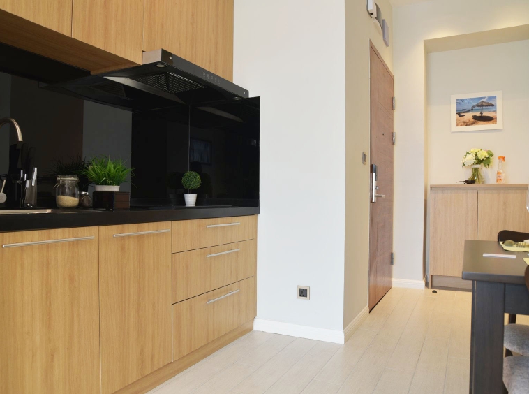 the kitchen of the luxury serviced studio apartment for rent in BKK1 in Phnom Penh Cambodia