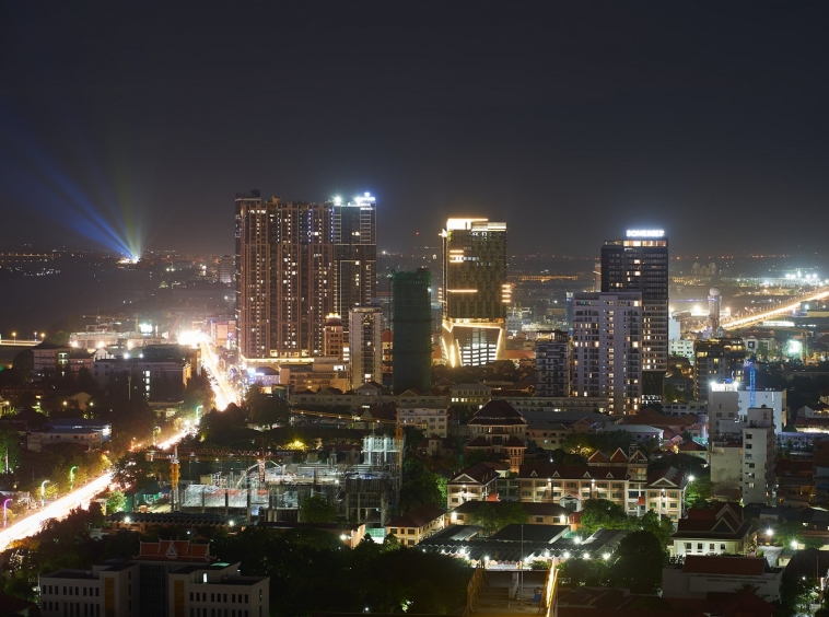 night view from the luxury serviced apartment for rent in BKK1 in Phnom Penh Cambodia