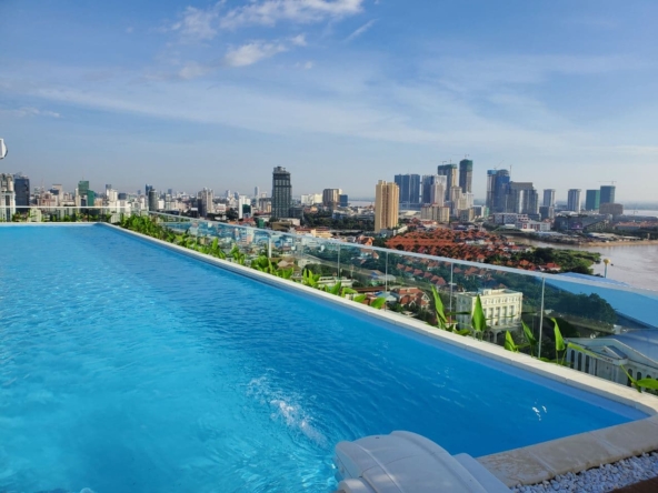 the swimming pool of the luxury serviced apartment at BKK1 in Phnom Penh Cambodia