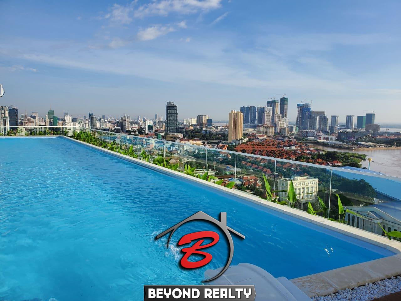 the swimming pool of the luxury serviced apartment at BKK1 in Phnom Penh Cambodia
