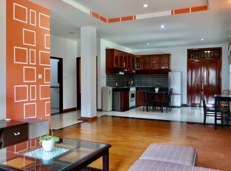 the living room of the 2-bedroom serviced apartment for rent near Wat Phnom in Daun penh in Phnom Penh Cambodia
