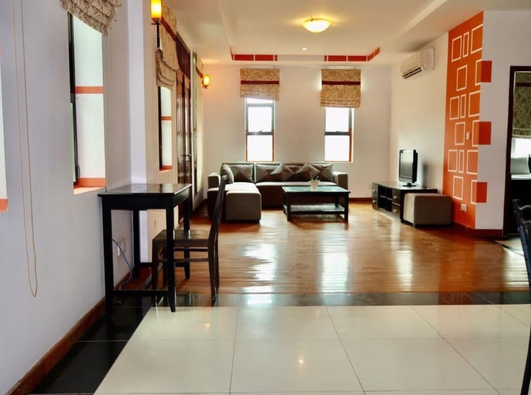 the living room of the the 2-bedroom serviced apartment for rent near Wat Phnom in Daun penh in Phnom Penh Cambodia