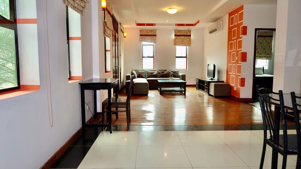 the living room of the 2-bedroom serviced apartment for rent near Wat Phnom in Daun penh in Phnom Penh Cambodia