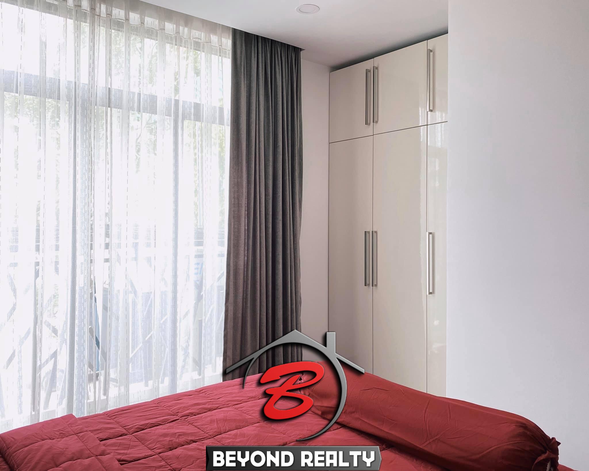 the bedroom part of the studio apartment unit in the luxury serviced condo in Sangkat Srah Chak in Phnom Penh Cambodia
