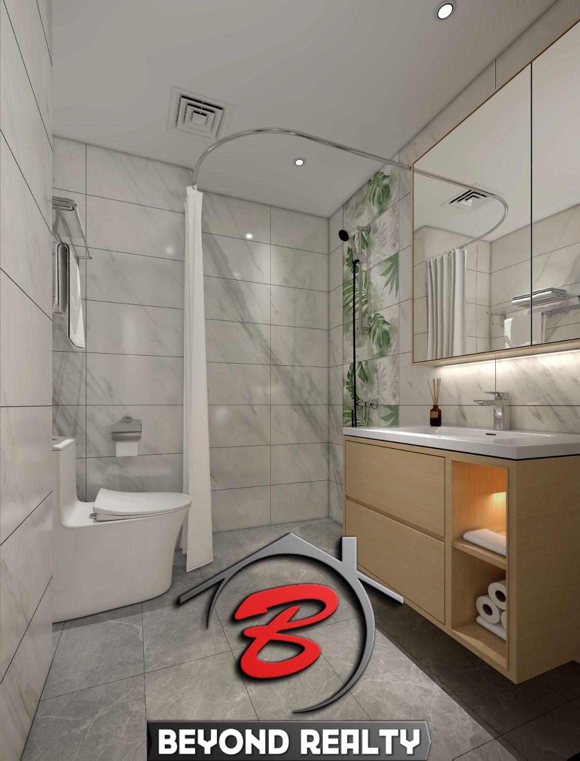 the bathroom of the studio condo for sale at Prince Huan Yu in Tonle Bassac Cambodia