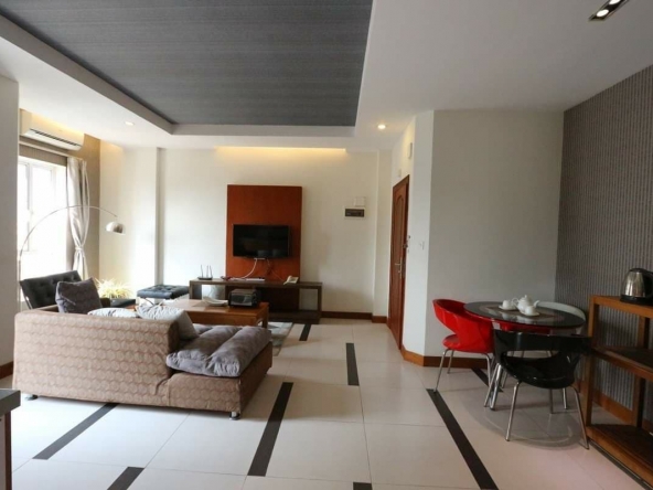 the living room of the luxurious serviced apartment for rent in BKK1 in Phnom Penh Cambodia