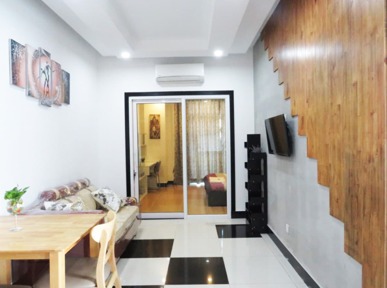 the living room of the 1-bedroom condo for sale in Russian Market Toul Tom Poung Phnom Penh Cambodia