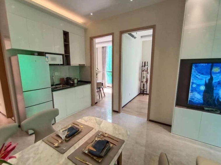 the kitchen and the hall of the3-bedroom apartment at Le Condé BKK1