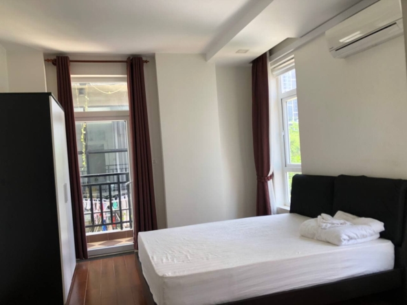 the bedroom of the 1br apartment for rent in Tonle Bassac Phnom Penh Cambodia