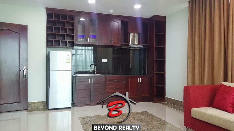 the living room of the 1br cozy serviced apartment for rent in BKK3 Phnom Penh Cambodia