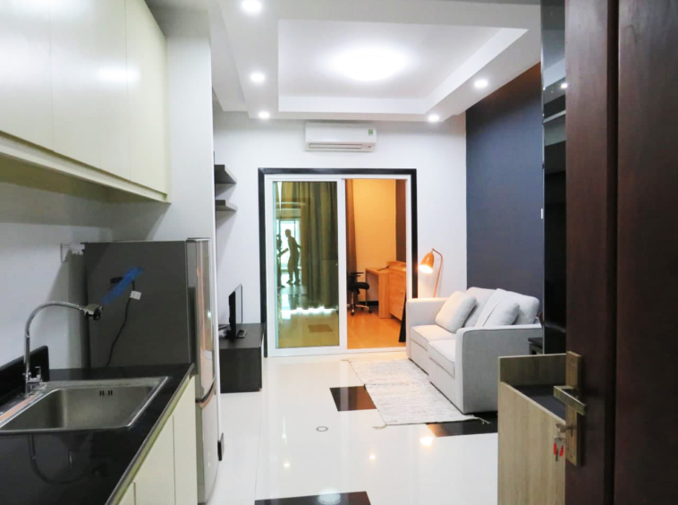 the living room of the 1br flat for rent in Toul Tom Poung Russian Market Phnom Penh Cambodia
