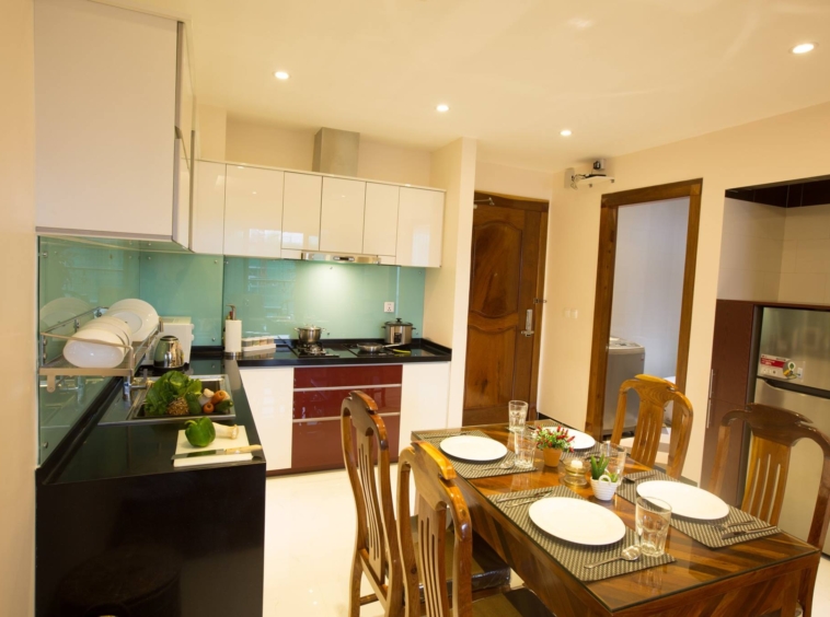 the kitchen of the 1br luxury serviced apartment for rent in BKK1 Phnom Penh Cambodia