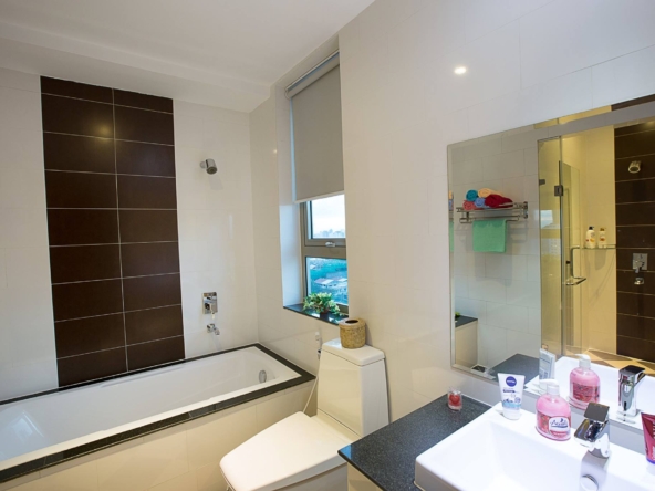 the bathroom of the 1br luxury serviced apartment for rent in BKK1 Phnom Penh Cambodia