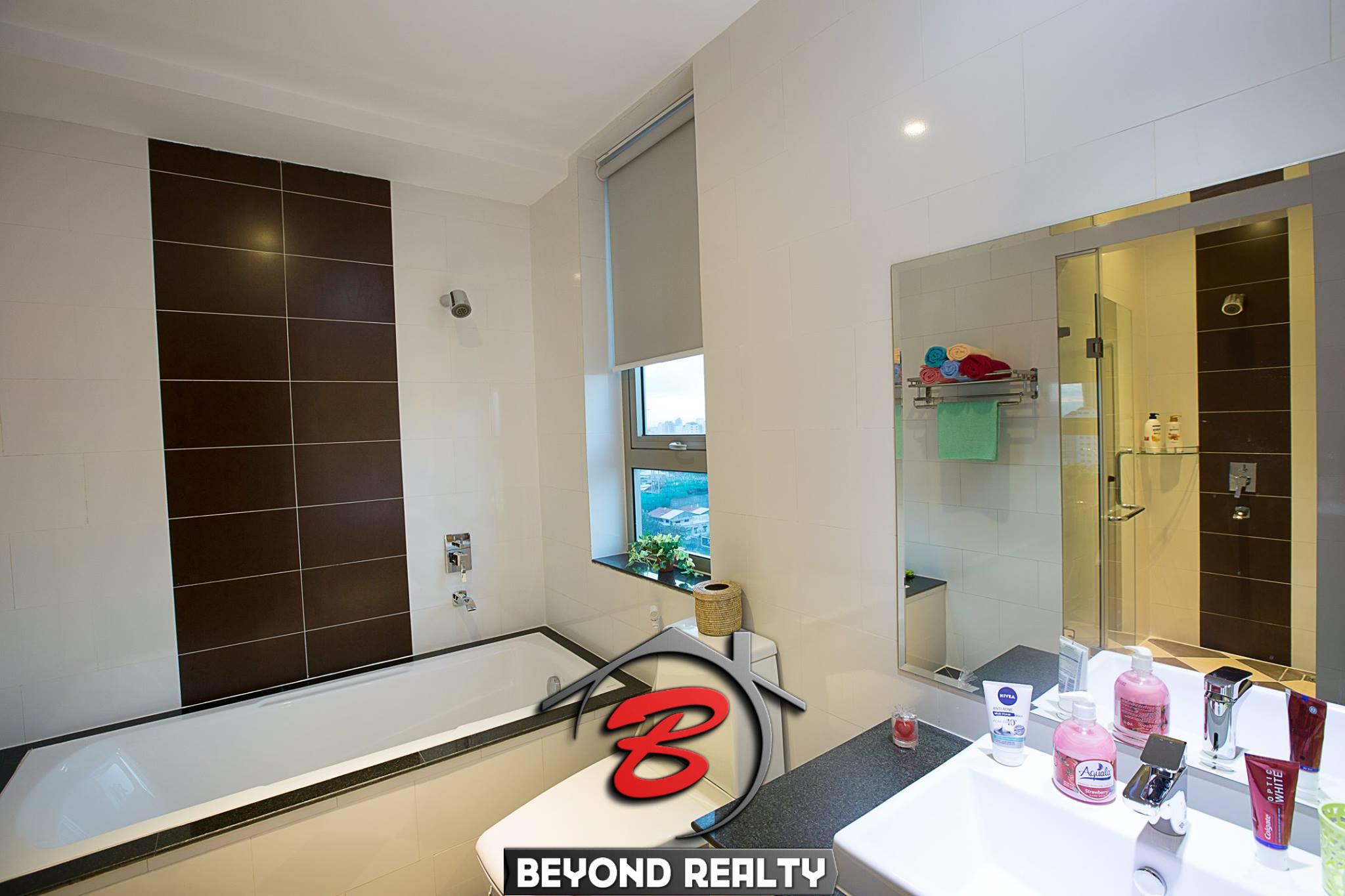 the bathroom of the 1br luxury serviced apartment for rent in BKK1 Phnom Penh Cambodia