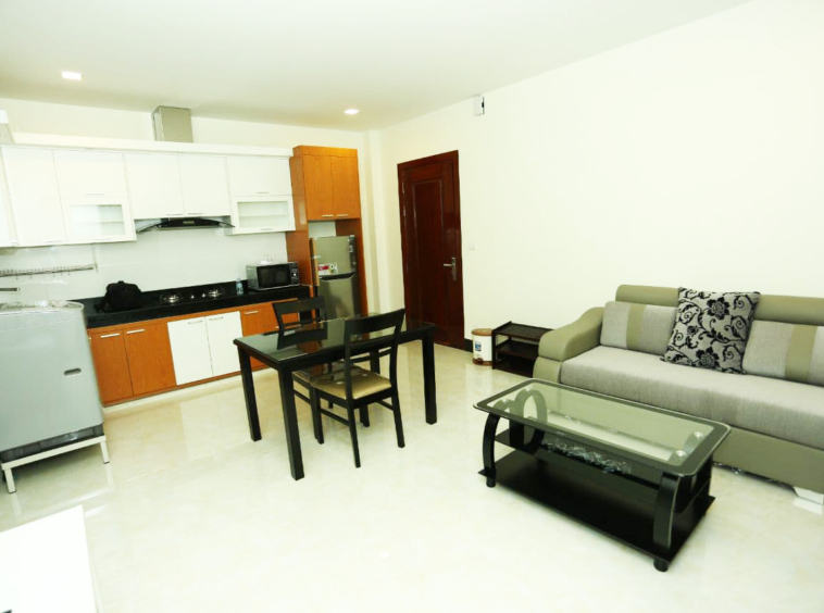 the living room of the 1br serviced apartment for rent in BKK2 Phnom Penh Cambodia