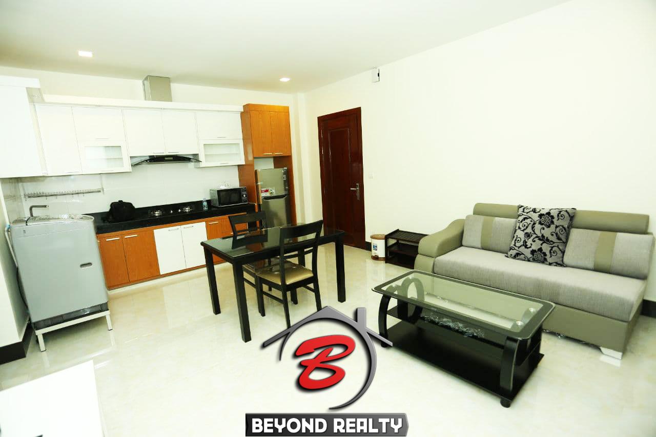 the living room of the 1br serviced apartment for rent in BKK2 Phnom Penh Cambodia