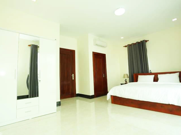 the bedroom of the 1br serviced apartment for rent in BKK2 Phnom Penh Cambodia