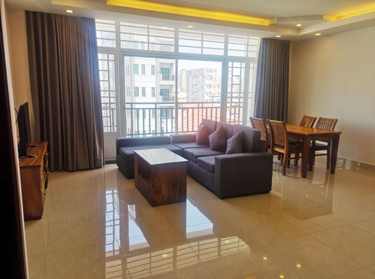 the living room of the 1br serviced apartment for rent in Toul Tom Poung Phnom Penh Cambodia