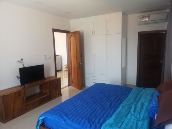 the bedroom of the 1br serviced apartment for rent in Toul Tom Poung Phnom Penh Cambodia