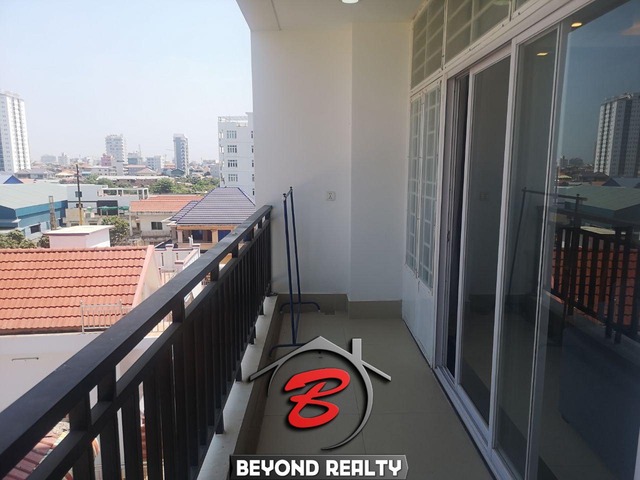 the balcony of the 1br serviced apartment for rent in Toul Tom Poung Phnom Penh Cambodia