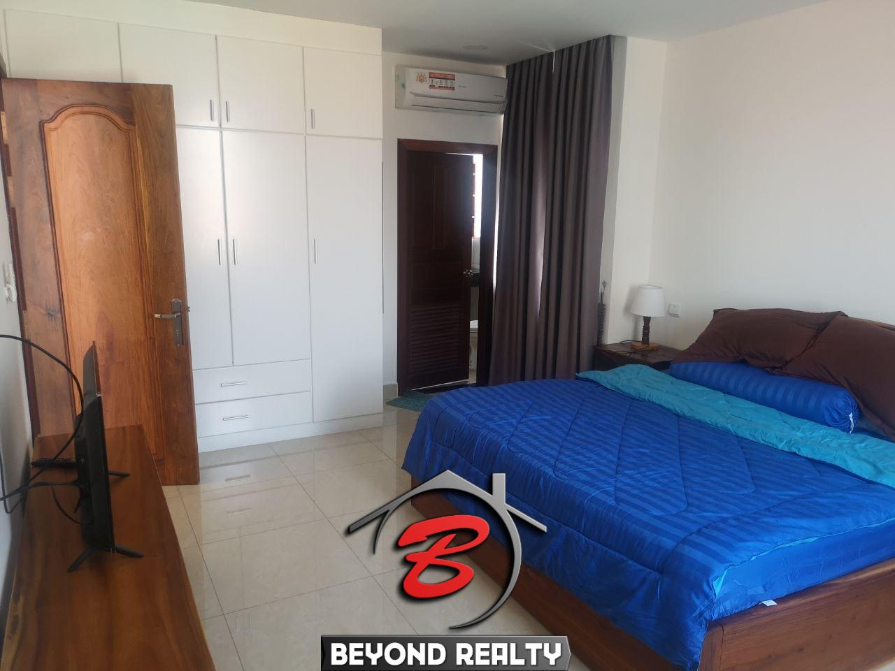 the bedroom of the 1br serviced apartment for rent in Toul Tom Poung Phnom Penh Cambodia
